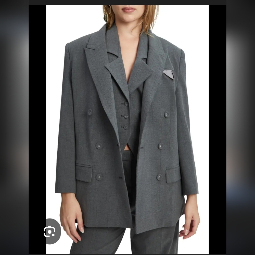 Bardot Pinstripe Blazer Peaked Lapel Gray Double Breasted NWT NEW